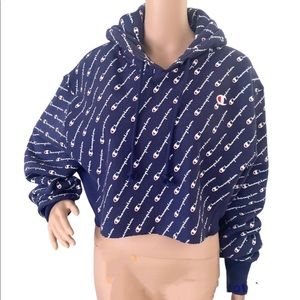 Champion Cropped Logo Hoodie Reverse Weave